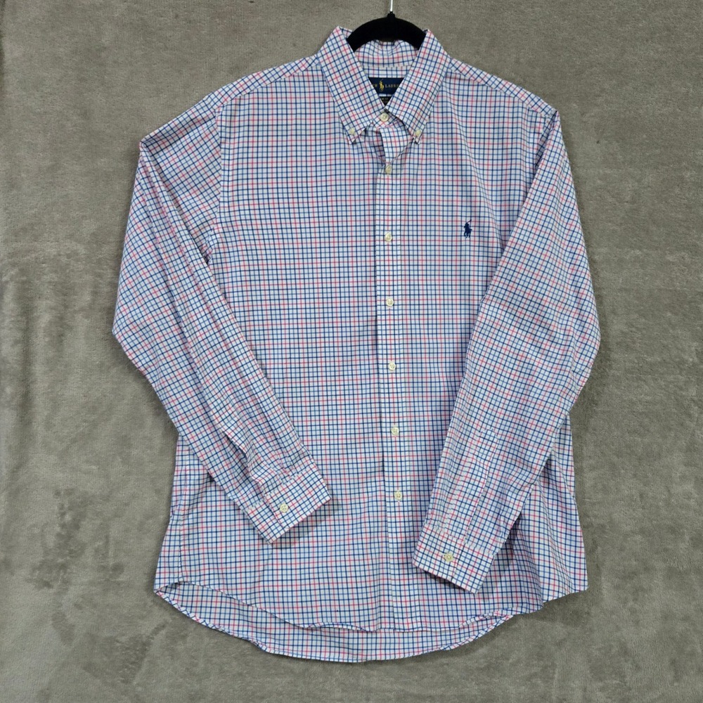 Ralph Lauren Button Down Shirt Large Plaid Classic Fit Cotton Preppy Academia